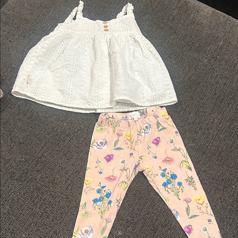 BCBGirls White Eyelet Top and Floral Pink Leggings Set